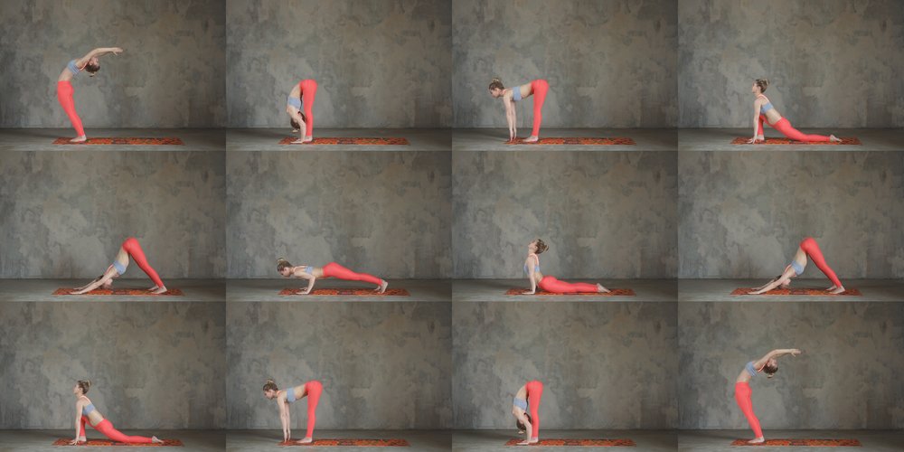 Woman Practicing Surya Namaskar Step By Step