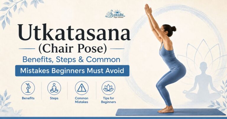 Utkatasana Chair Pose yoga benefits and steps for beginners