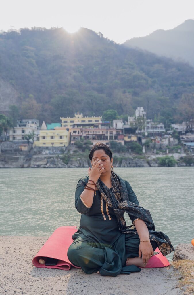 A Woman practicing Pranayama