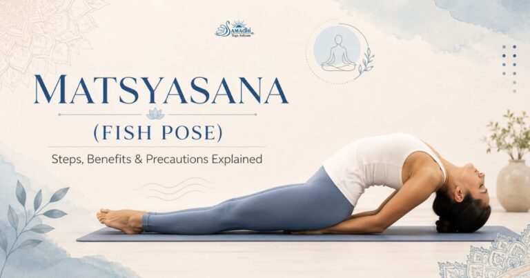 Matsyasana (Fish Pose) yoga posture on a mat